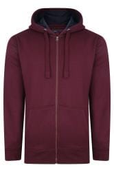KAM Big & Tall Burgundy Zip Through Hoodie