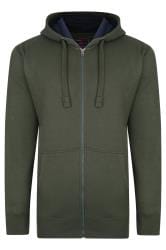 KAM Big & Tall Khaki Green Zip Through Hoodie