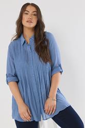 EVANS Plus Size Blue Pintuck Tab Sleeve Shirt | Evans 2
