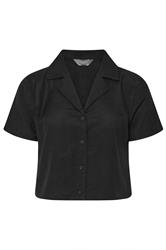 PixieGirl Petite Black Linen Cropped Short Sleeve Shirt