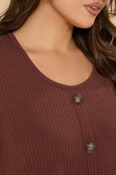 YOURS Plus Size Rust Orange Button Front Ribbed Swing Top | Yours Clothing 4