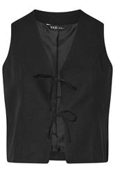 YOURS Plus Size Black Cropped Bow Tie Front Linen Waistcoat | Yours Clothing 5