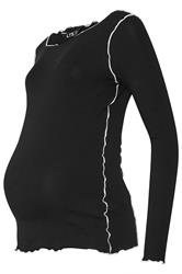 LTS Tall Maternity Black Contrast Stitch Ribbed Top