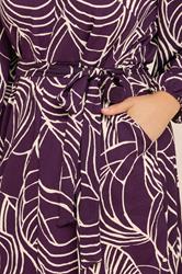 EVANS Plus Size Purple Linear Print Belted Shirt Dress | Yours Clothing 4