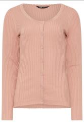 LTS Tall Blush Pink Ribbed Scallop Hemline Cardigan