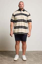 KAM Stone Brown Striped Short Sleeve Rugby Polo Shirt | BadRhino 1