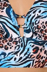 YOURS Plus Size Blue & Orange Animal Plunge Bikini Top | Yours Clothing 7