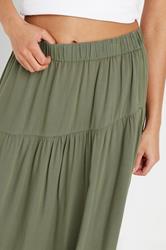 PixieGirl Petite Women's Khaki Green Asymmetric Tiered Maxi Skirt | PixieGirl 4