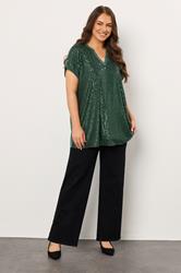 EVANS Plus Size Green Sequin Embellished Top | Evans 1