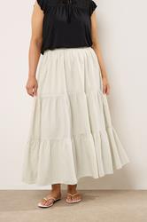 EVANS Plus Size Natural Brown Tiered Linen Maxi Skirt | Evans 1