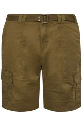 KAM Big & Tall Khaki Green Canvas Cargo Shorts