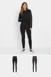 LTS Tall 2 PACK Black & Grey Contrast Stitch Cotton Leggings | Long Tall Sally 3