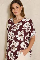 EVANS Curve Berry Red Floral V-Neck Top | Evans 3