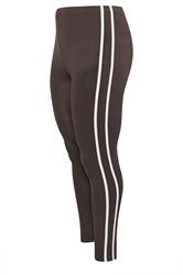 YOURS ACTIVE Curve Chocolate Brown Side Stripe Leggings