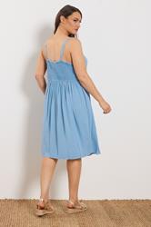 YOURS Plus Size Blue Chambray Strappy Midi Sundress | Yours Clothing 2