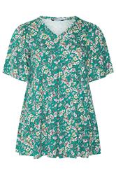 YOURS Curve Green Floral Pleat Front Top