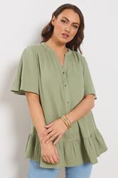 YOURS Plus Size Sage Green Cheesecloth Button Through Top | Yours Clothing 3