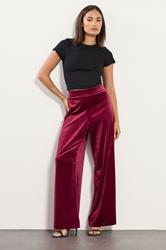 PixieGirl Petite Women's Burgundy Red Velour Wide Leg Trousers | PixieGirl 3