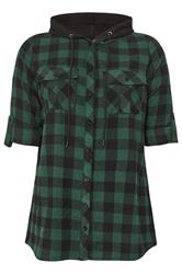YOURS Curve Green Hooded Check Shirt