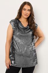 EVANS Plus Size Silver Cowl Neck Top | Evans 3
