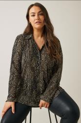 EVANS Plus Size Black Spot Print Half Placket Shirt | Evans 3