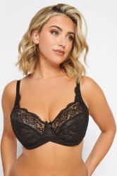 Plus Size 2 PACK Black & White Stretch Lace Non-Padded Underwired Balcony Bras | Yours Clothing 2