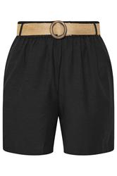 YOURS Curve Black Belted Linen Shorts