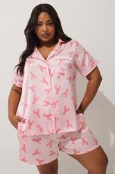 LIMITED COLLECTION Plus Size Set Pink Lobster Print Satin Pyjama | Yours Clothing 3