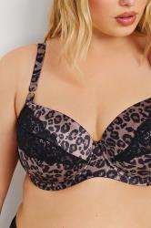 YOURS Plus Size Pink Leopard Print Satin T-Shirt Bra | Yours Clothing 4