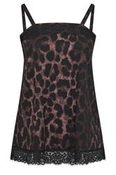 YOURS Curve Brown Leopard Print Lace Trim Vest Top