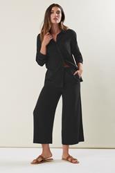 LTS Tall Black Wide Leg Cropped Linen Trousers 1