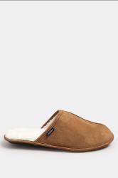 FARAH Tan Brown Faux Fur Lined Mule Slippers | BadRhino 2