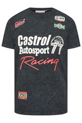 BadRhino Big & Tall Black Acid Wash Printed 'Castrol' T-Shirt