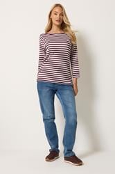 M&Co Berry Purple Stripe Slash Neck Cotton Top | M&Co 1