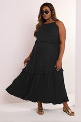 BUMP IT UP MATERNITY Plus Size Black Tiered Frill Maxi Dress | Yours Clothing 1