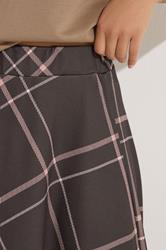 PixieGirl Petite Women's Chocolate Brown & Pink Check Midi Skirt | PixieGirl 4