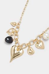 Gold Tone Statement Heart Charm Necklace | Yours Clothing 2