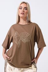 LIMITED COLLECTION  Plus Size Brown Embroidered Shell Longline T-Shirt | Yours Clothing  3