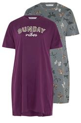 YOURSET 2 PACK Plus Size Burgundy Red 'Sunday Vibes' Sleep Tee Nightdresses | Yours Clothing 3