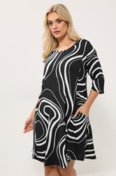 YOURS Plus Size Black Abstract Swirl Tunic Dress | Yours Clothing 3