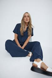LTS Tall Navy Blue Linen Oversized Short Sleeve Shirt | Long Tall Sally 1