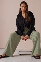YOURS Plus Size Olive Green Linen Tie Front Trousers | Yours Clothing 5
