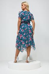YOURS LONDON Plus Size Teal Blue Floral Ruffle Hem Dress | Yours Clothing 2