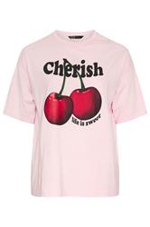 YOURS Curve Pink 'Cherish' Cherry Slogan T-Shirt