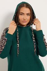 YOURS Plus Size Green Leopard Print Trim Hoodie | Yours Clothing  4