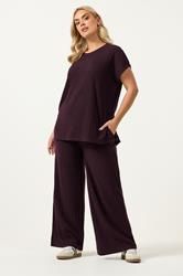 YOURS Plus Size Dark Purple Knitted Wide Leg Trousers | Yours Clothing 3