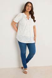 EVANS Plus Size White Burnout Print Tie Neck Blouse | Evans 2