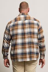 BadRhino Big & Tall Tan Brown & Navy Blue Brushed Checked Shirt | BadRhino 5