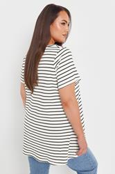 YOURS Plus Size White Striped Ribbed Swing Top | Yours Clothing 2