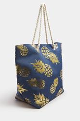 Navy Blue & Gold Pineapple Tote Bag | Yours Clothing 2